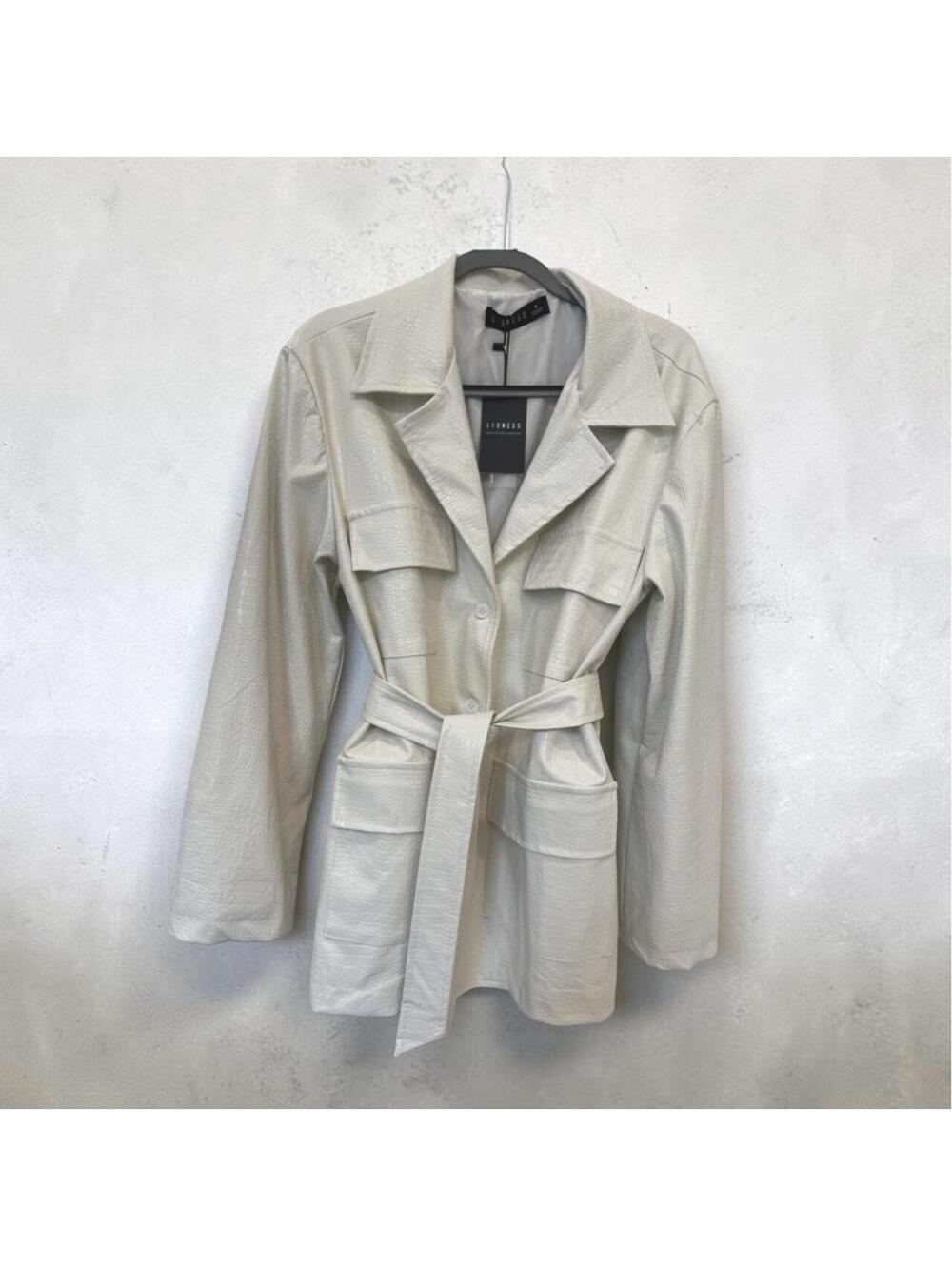 Lioness Ivory Croc Embossed Faux Leather Belted Utility Blazer Jacket XS NWT